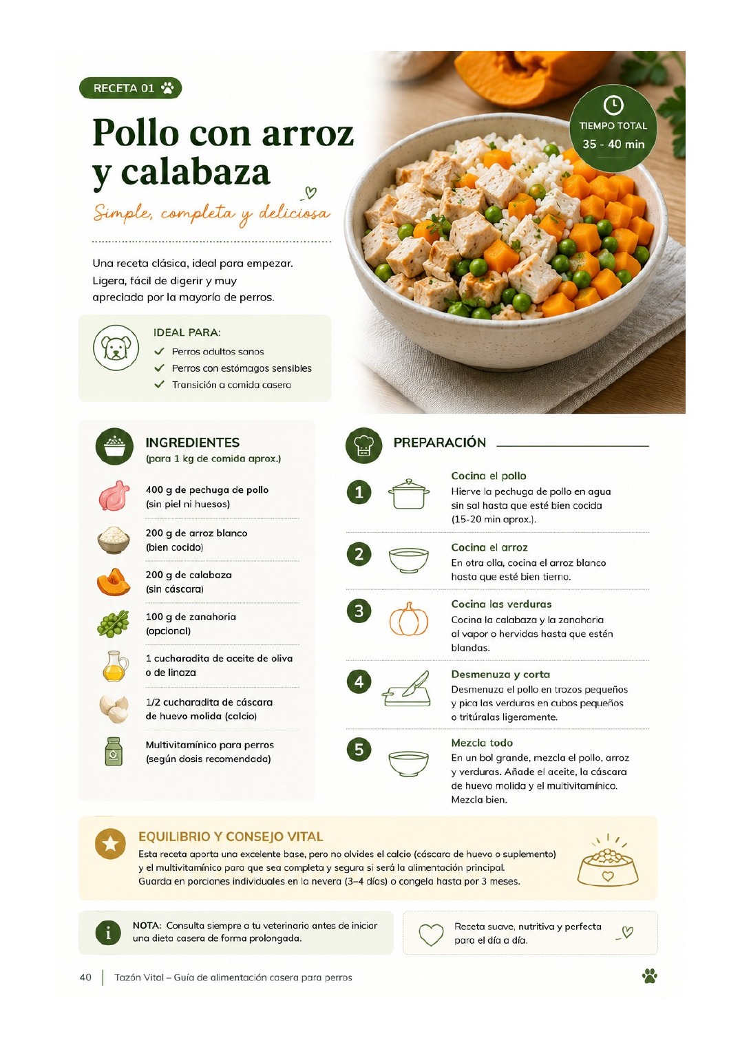Página interior de Tazón Vital con la receta Pollo con arroz y calabaza