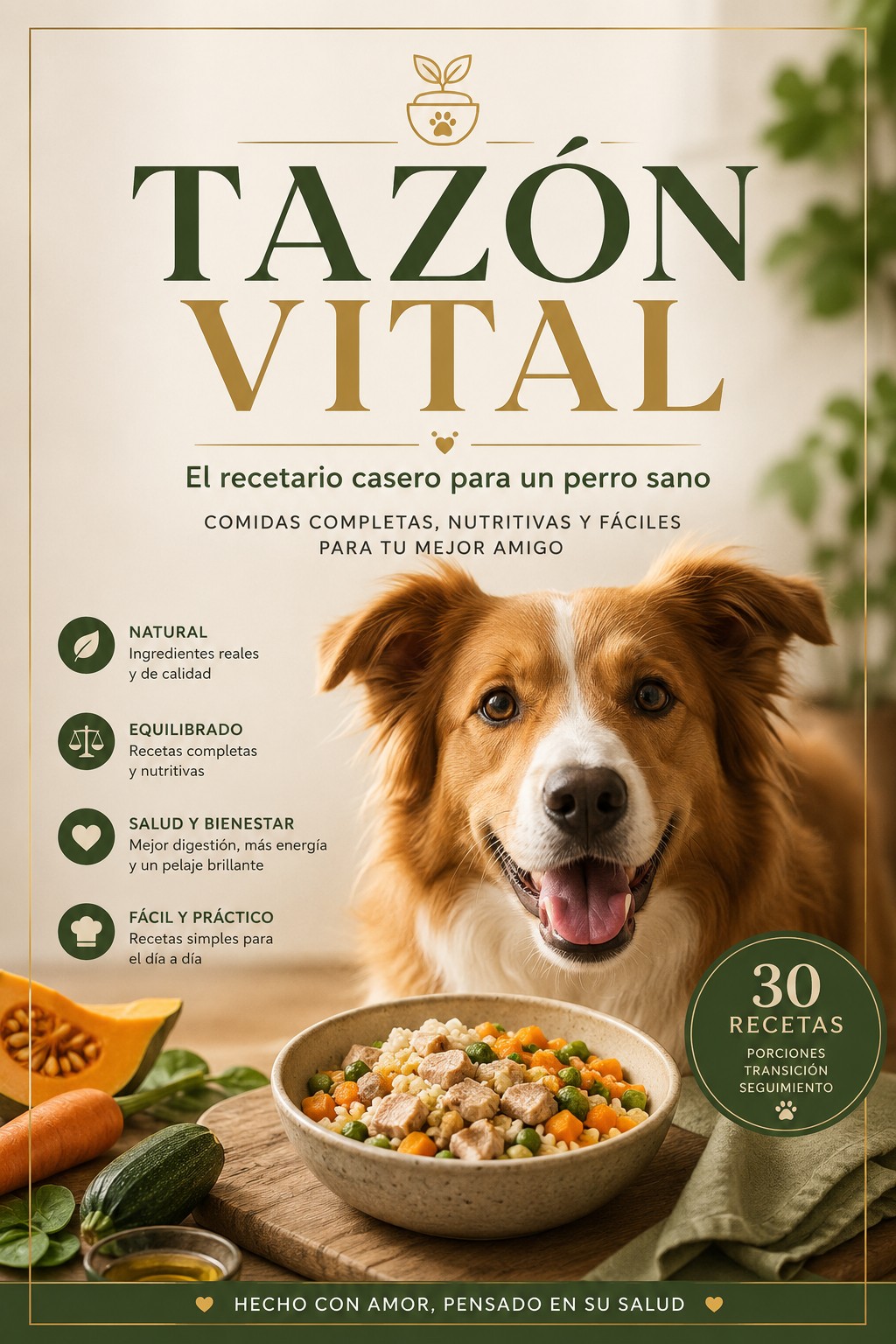 Portada del recetario Tazón Vital de 51 páginas con 30 recetas para perros